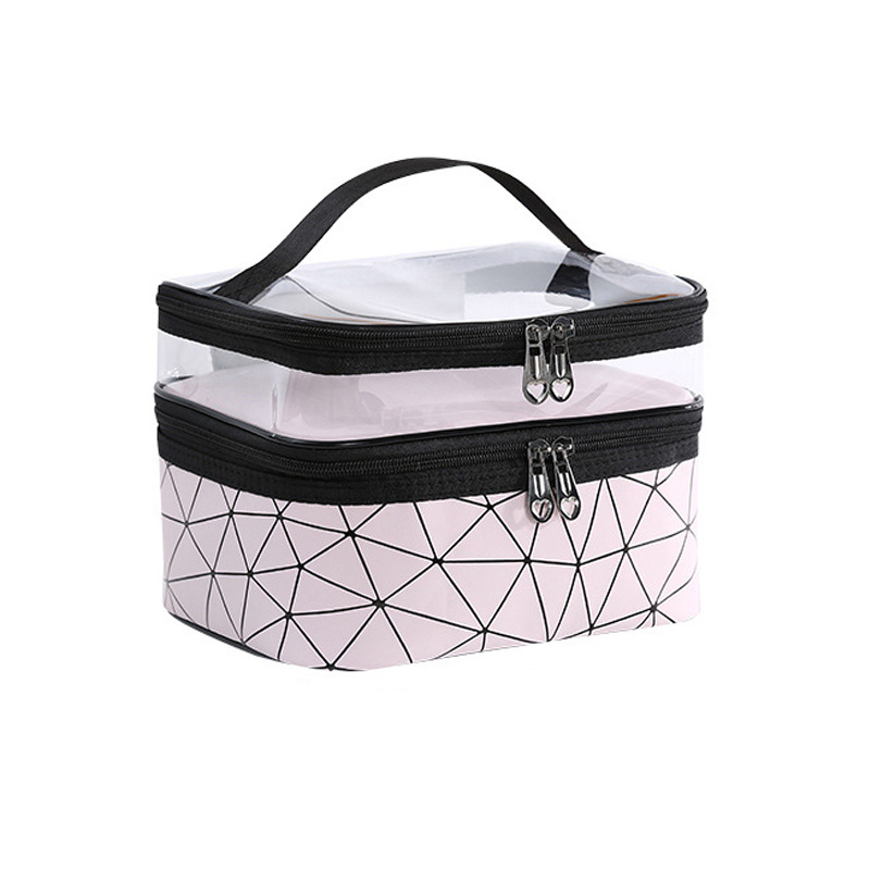 Large Capacity Double-Layer Trendy Eco-Friendly Durable PVC Makeup Bag with Custom Logo Transparent Waterproof for Case