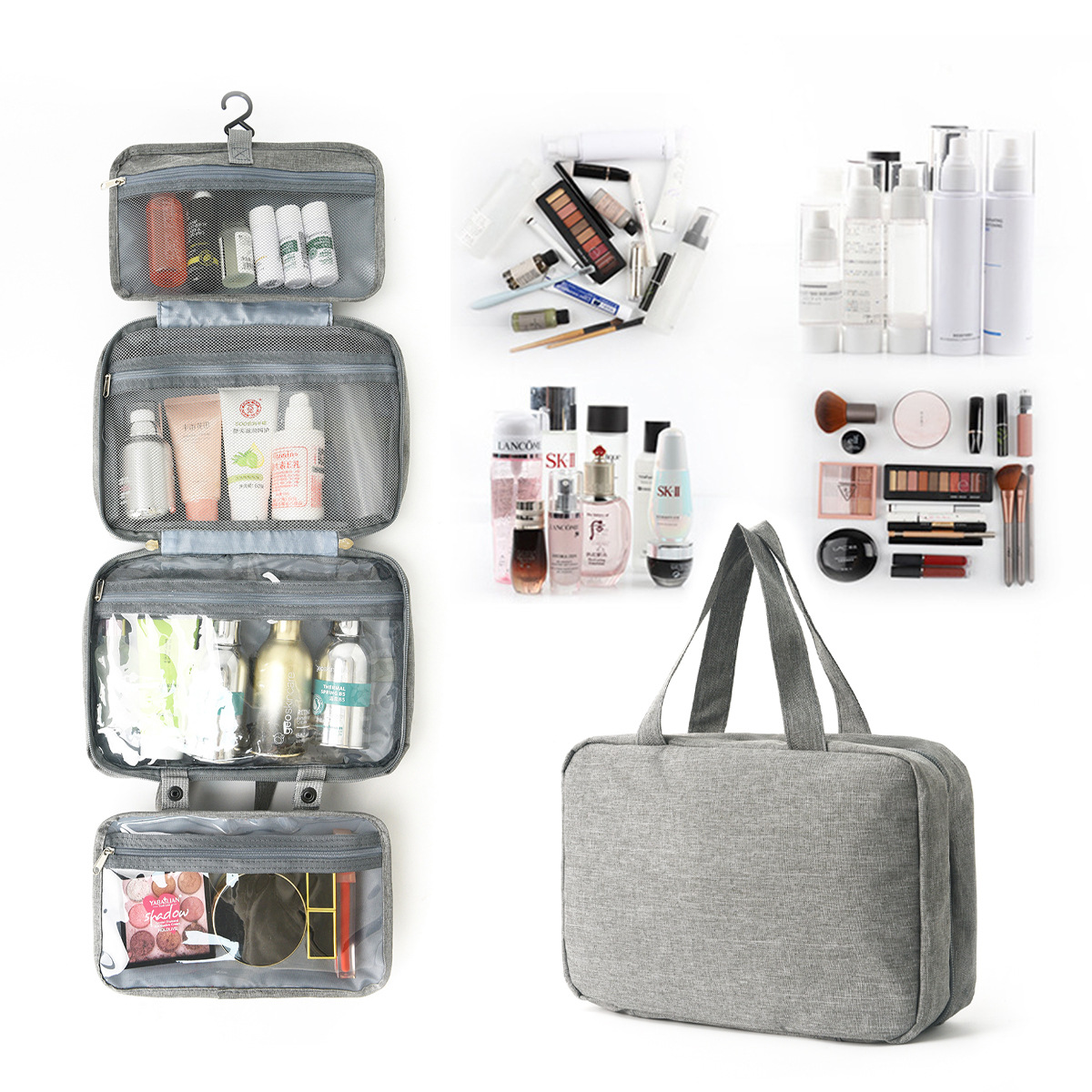 Portable Waterproof Folding Makeup Bag with Hanging Hook Bathroom Wash Bag Travel Cosmetic Bag