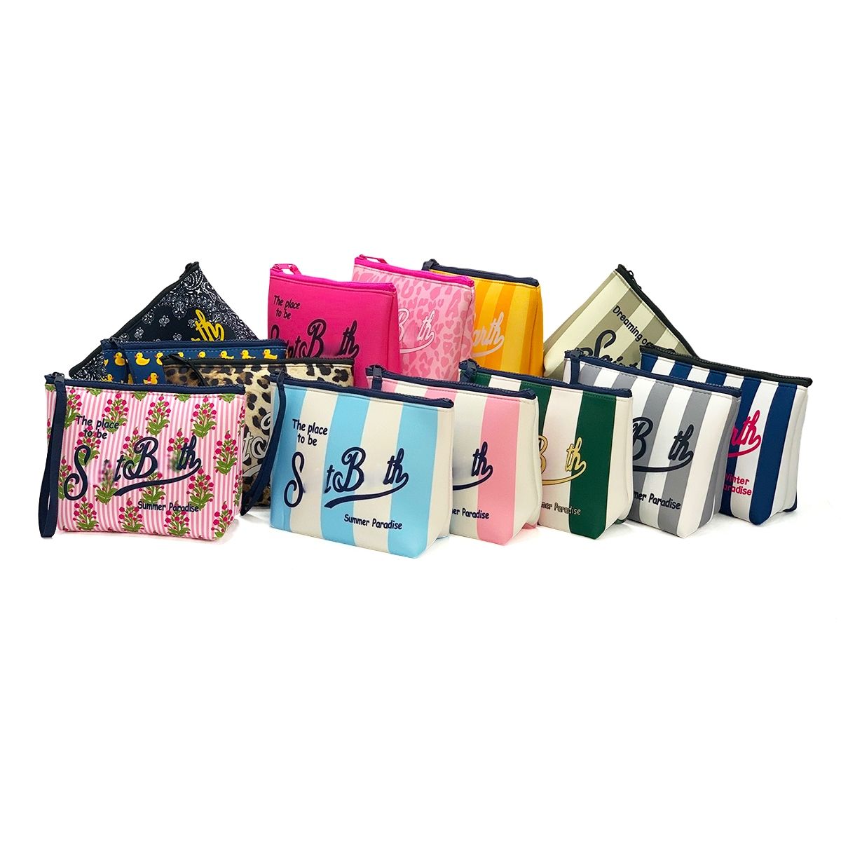Travel Cosmetic Neoprene Bag Waterproof for Toiletry Storage with Zipper Closure for Spot Diving Printed Stripes Portable