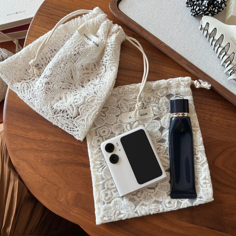 Lace Jacquard Cotton Makeup Bag Jewelry Storage Vintage Organizer Gift Bohemian Apricot Embroidered Drawstring Pouch