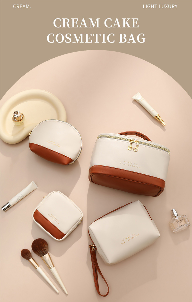 Custom Logo Luxury PU Leather Waterproof Travel Makeup Bag Large Capacity Fashionable Portable Zipper Cosmetics Storage Bag