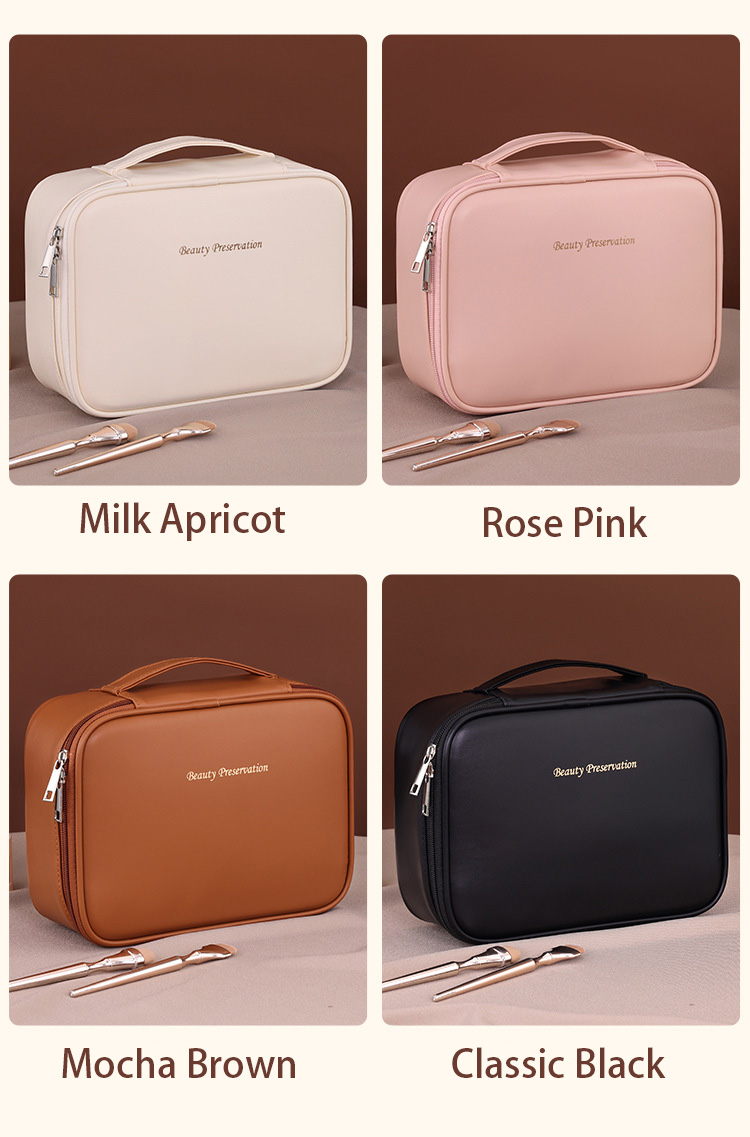 Custom Logo Fashion Outdoor Large Makeup Bag Multifunctional Zipper PU Soft Handle Waterproof Travel for Organizer