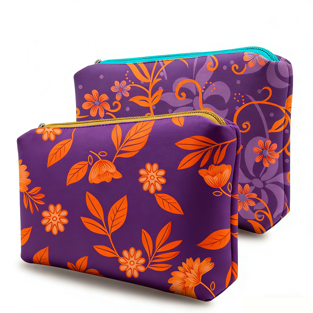 Custom Neoprene Leather Makeup Bag Emboss Zipper Pouch Waterproof Leather Travel Cosmetic Bags Organizer Luxury Makeup