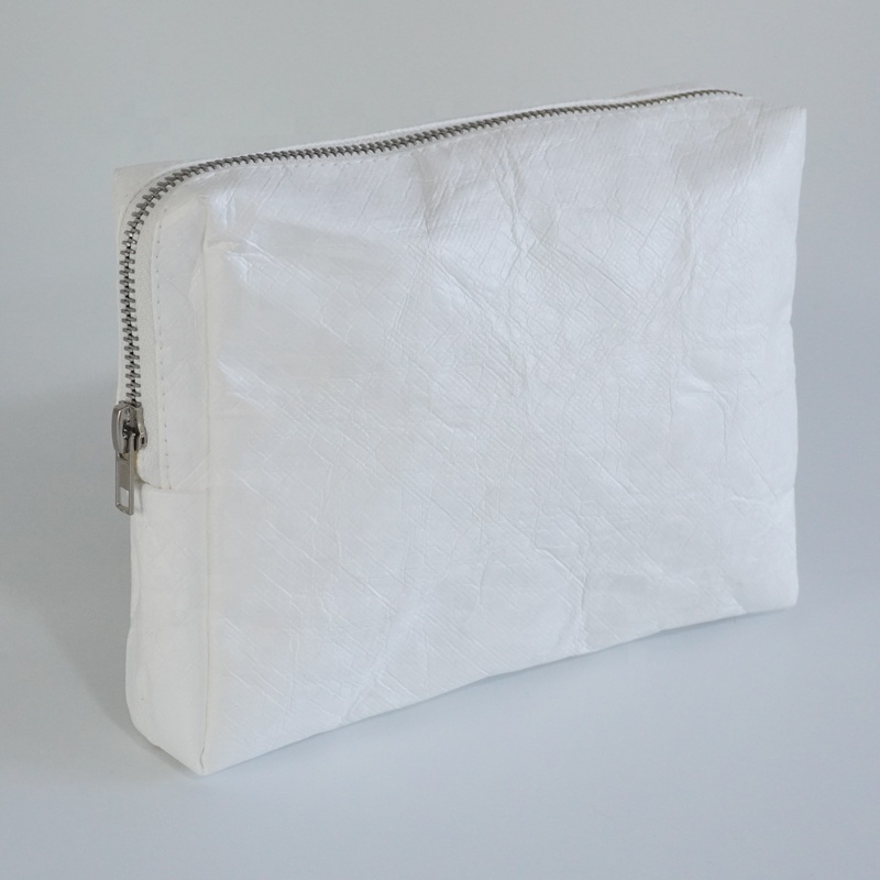 Customized logo Sustainable Eco Dupont Paper Travel Makeup Pouch Washable Tyvek Zipper Cosmetic Bags