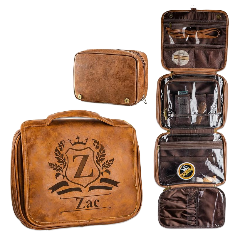 Custom Logo Large Capacity Vintage Characters Pattern Zipper Closure Portable Fashionable Design Hanging PU Tote Cosmetic Bag