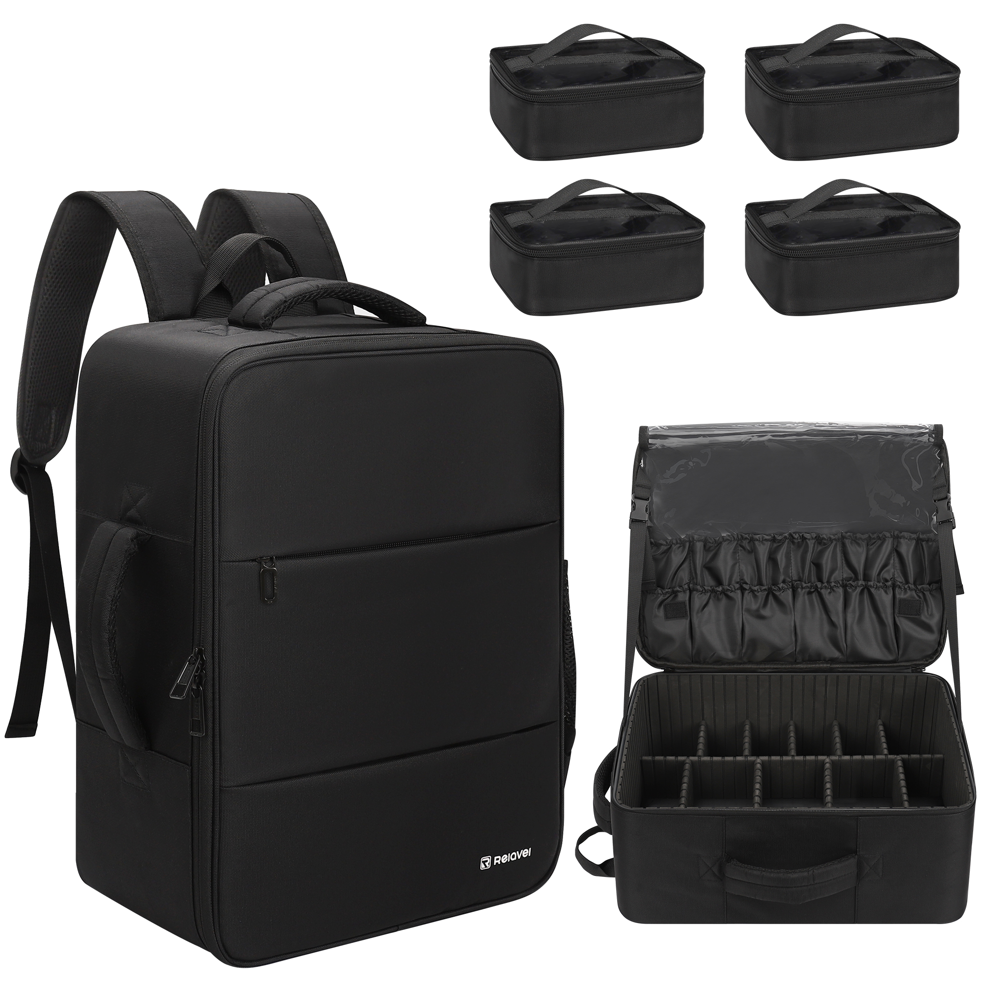 Relavel Professional Makeup Extra Large Cosmetic Bag Travel Train Case Storage Organizer Makeup Backpack with 4 Pouch