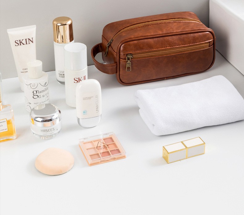Wholesale Waterproof Makeup Pouch Bag Make up Case Business Travel Pu Leather Wash Bag Toiletry Cosmetic Bag for Men Women