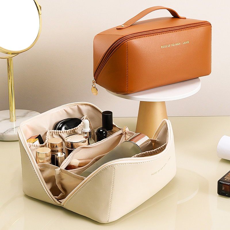 Elegant Customize Waterproof Makeup Bag Toiletry Bags Portable Pu Leather Cosmetic Bag For Makeup