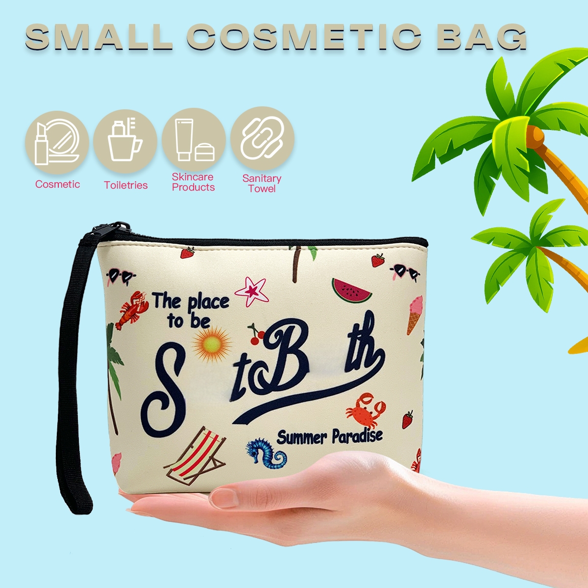 RTS Fashionable Large Capacity Neoprene Makeup Bags for Women Custom Waterproof Cosmetic for Toiletry Travel Purse Case Zipper