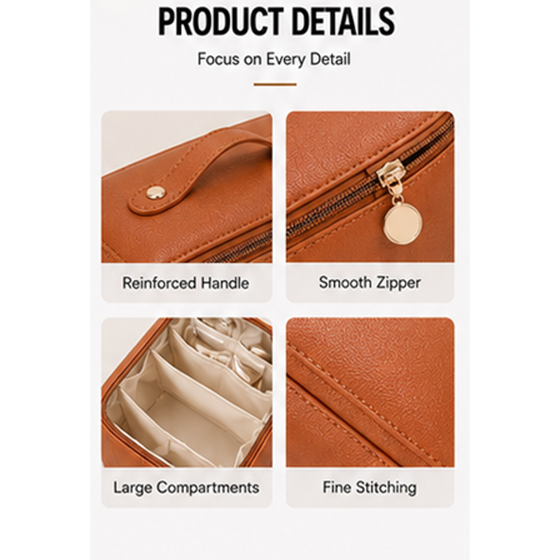 Custom Logo PU Leather Cosmetic Bag With Zipper Closure Eco-Friendly And Durable Pillow Makeup Case With Handle Fashion Style