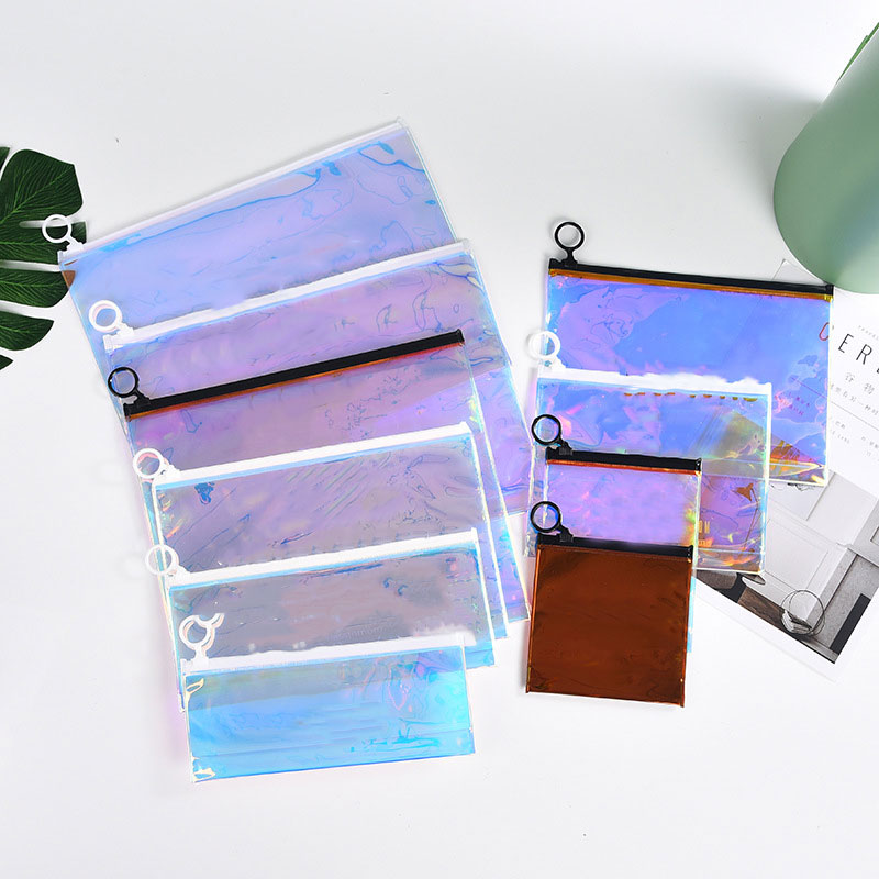 Factory Wholesale Holographic Zipper Bag Travel Portable Universal Wash Bag Daily Necessities Beauty Accessories PVC Storage Bag