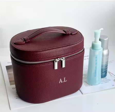Wholesale PU Pebble Leather Makeup Organizer Women Skin Care Beauty Handle Storage Case Cosmetic Cases With Removable Dividers
