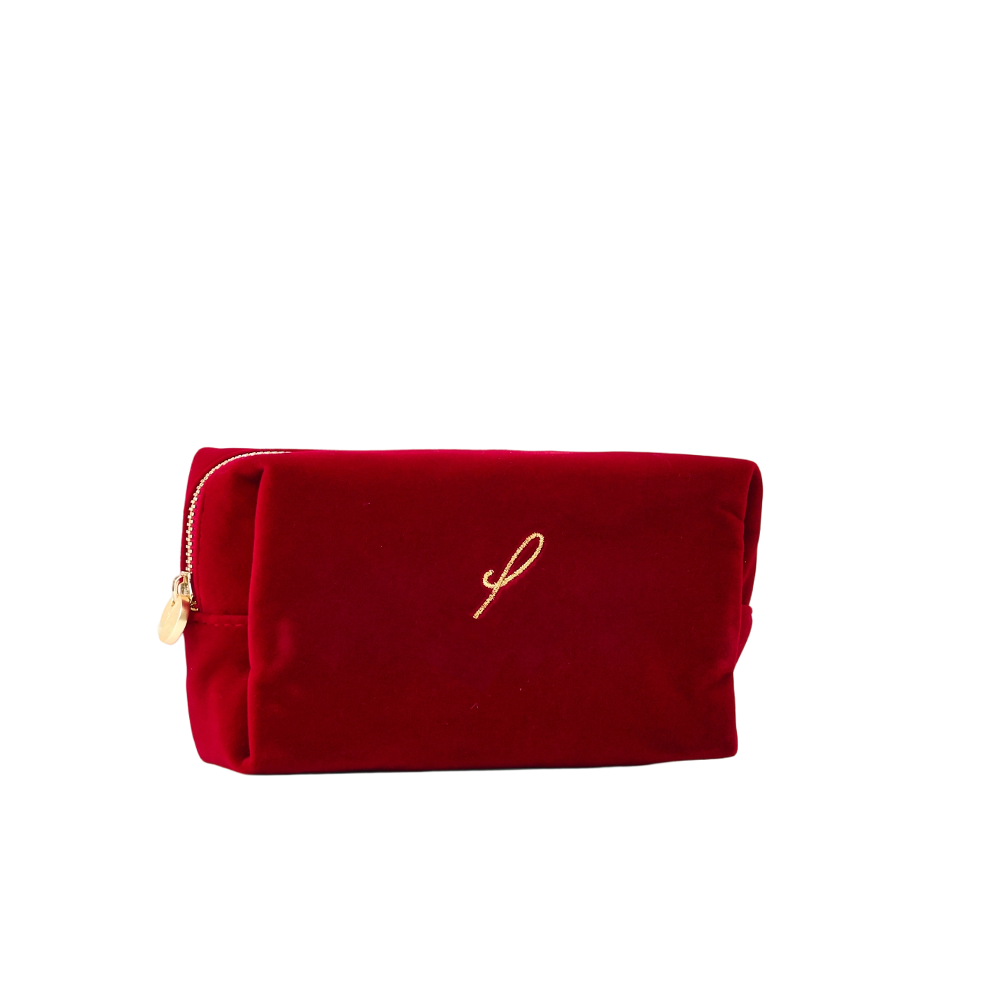 Custom Made Luxury Wine Red Velvet Rectangular Cosmetic Bag Make Up Pouch Makeup Beauty Case With Gold Embroidery Logo