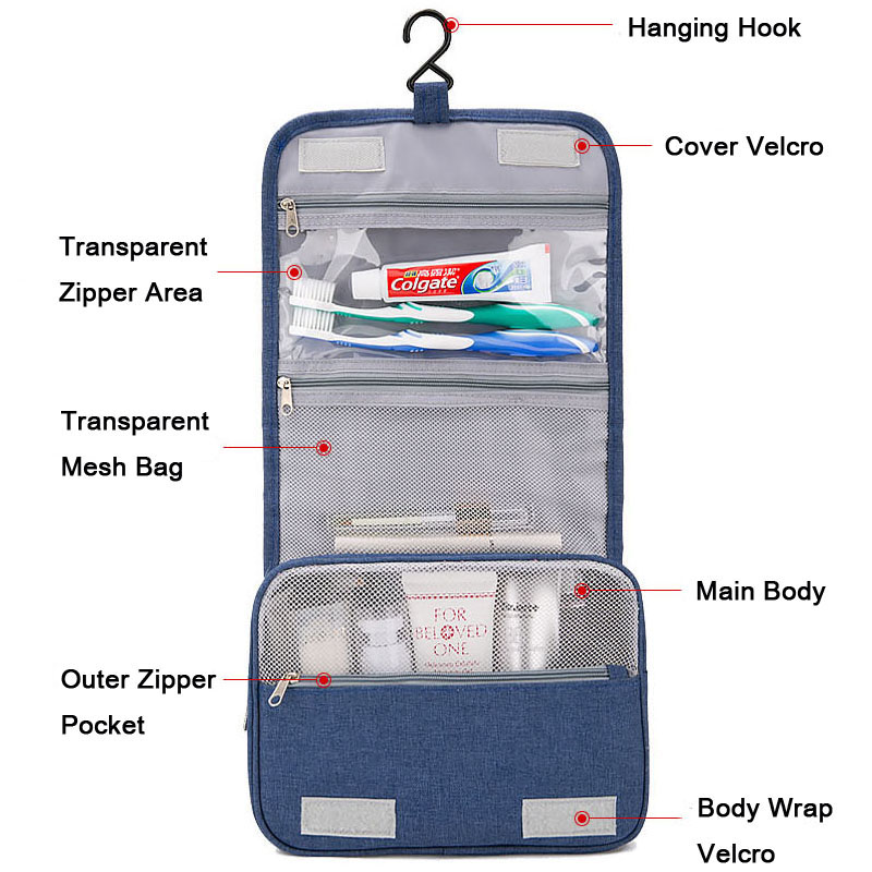 Customized Logo Portable Water-Resistant Hanging Toiletry Bag Travel Bags Large Capacity Polyester Travel Cosmetic Bags
