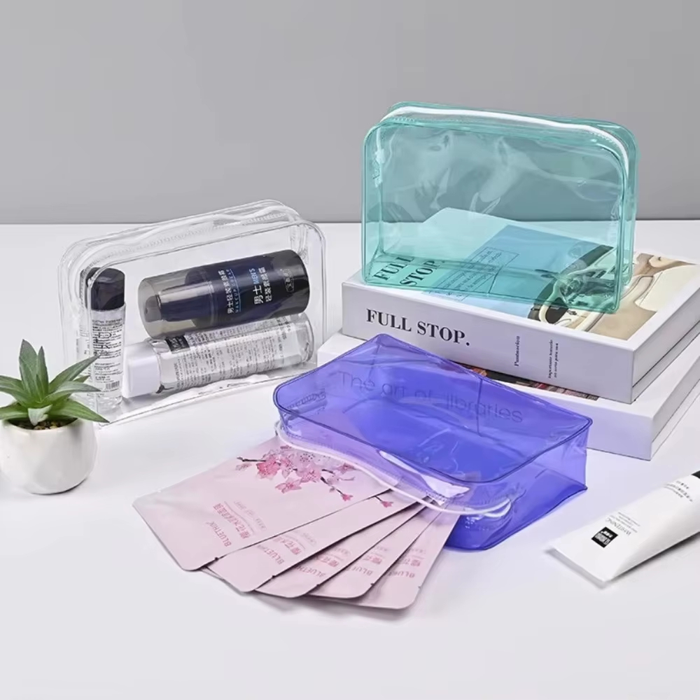 Factory Custom Colorful Transparent Makeup Bag PVC Wash Bag Large Capacity Travel Cosmetics Organizer Makeup Pouch for Women