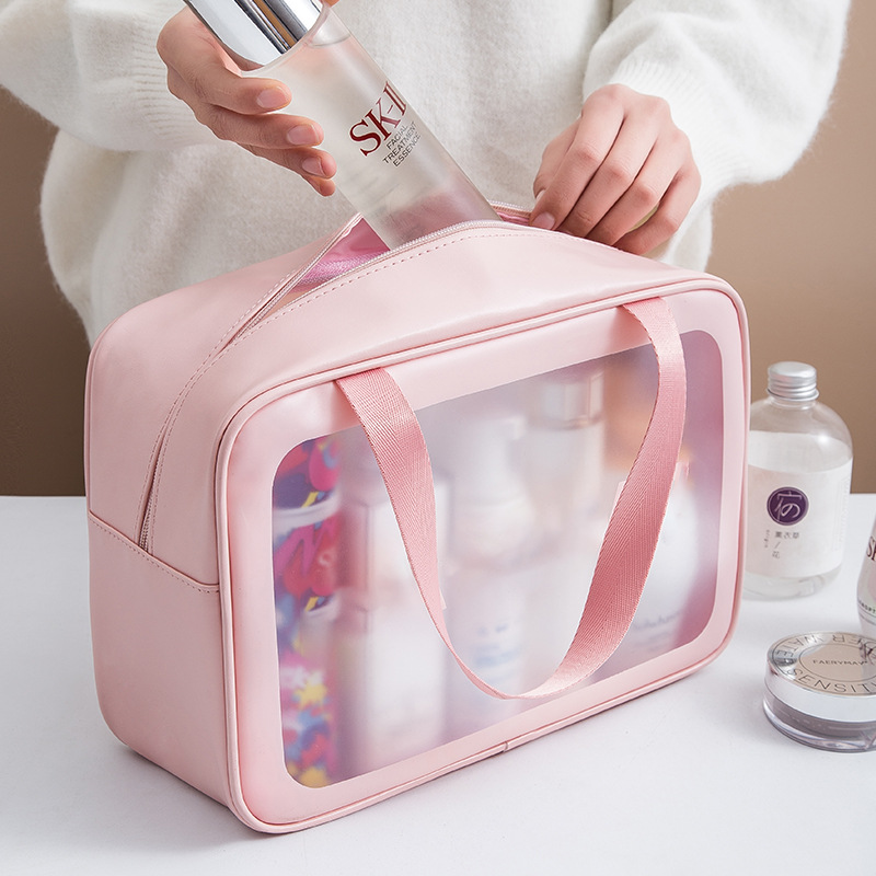 Transparent Matte Surface Cosmetic Bag PVC Wash Bag Three-Piece Set Translucent PU Frosted Bath Swimming Large Capacity Women