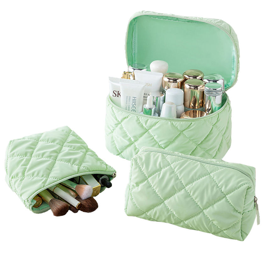 New Soft Nylon Cosmetic Pouch Beauty Accessories Toiletry Wash Bag Quilted Travel Makeup Lipstick Puffer Bag