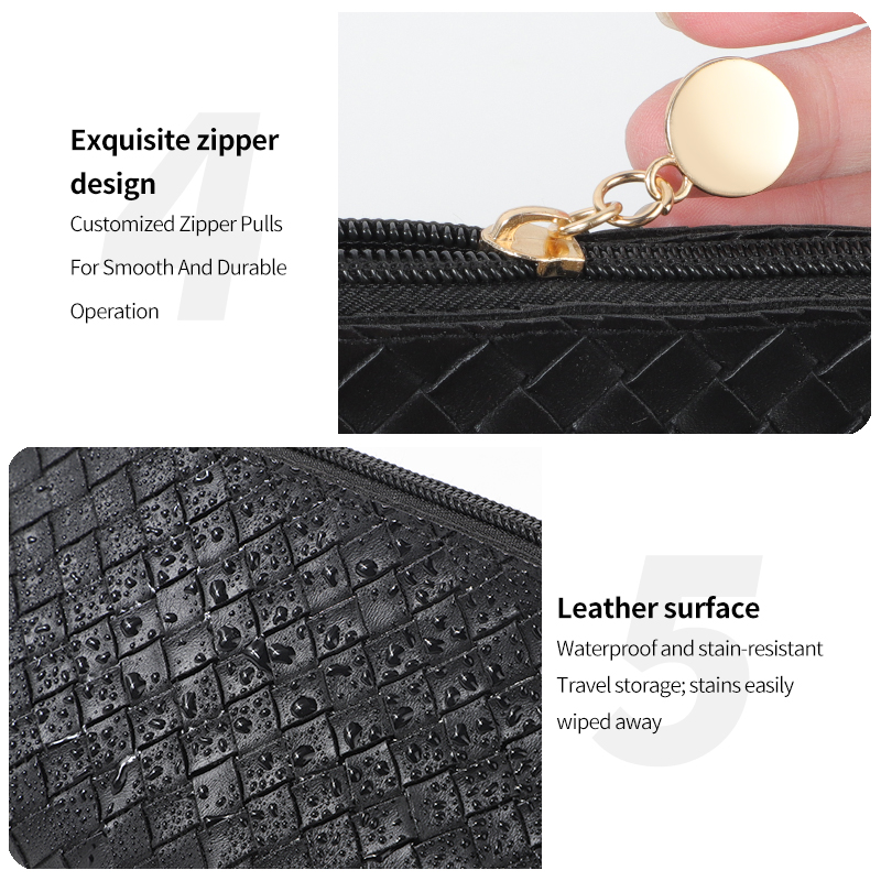 Soft PU Woven Pattern Large Capacity Makeup Brush Bag Waterproof Zipper Professional Custom Logo Makeup Bag for Women