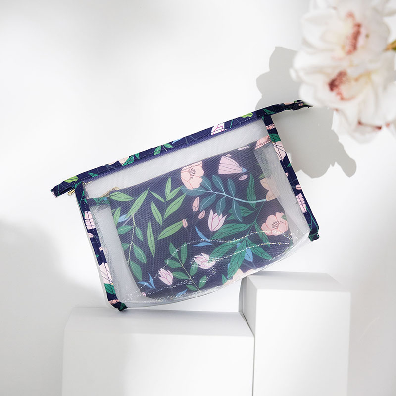 Wholesale Custom Luxury Clear Mesh Transparent Beauty Small Cosmetic Organizer Makeup Bag Pouch Set