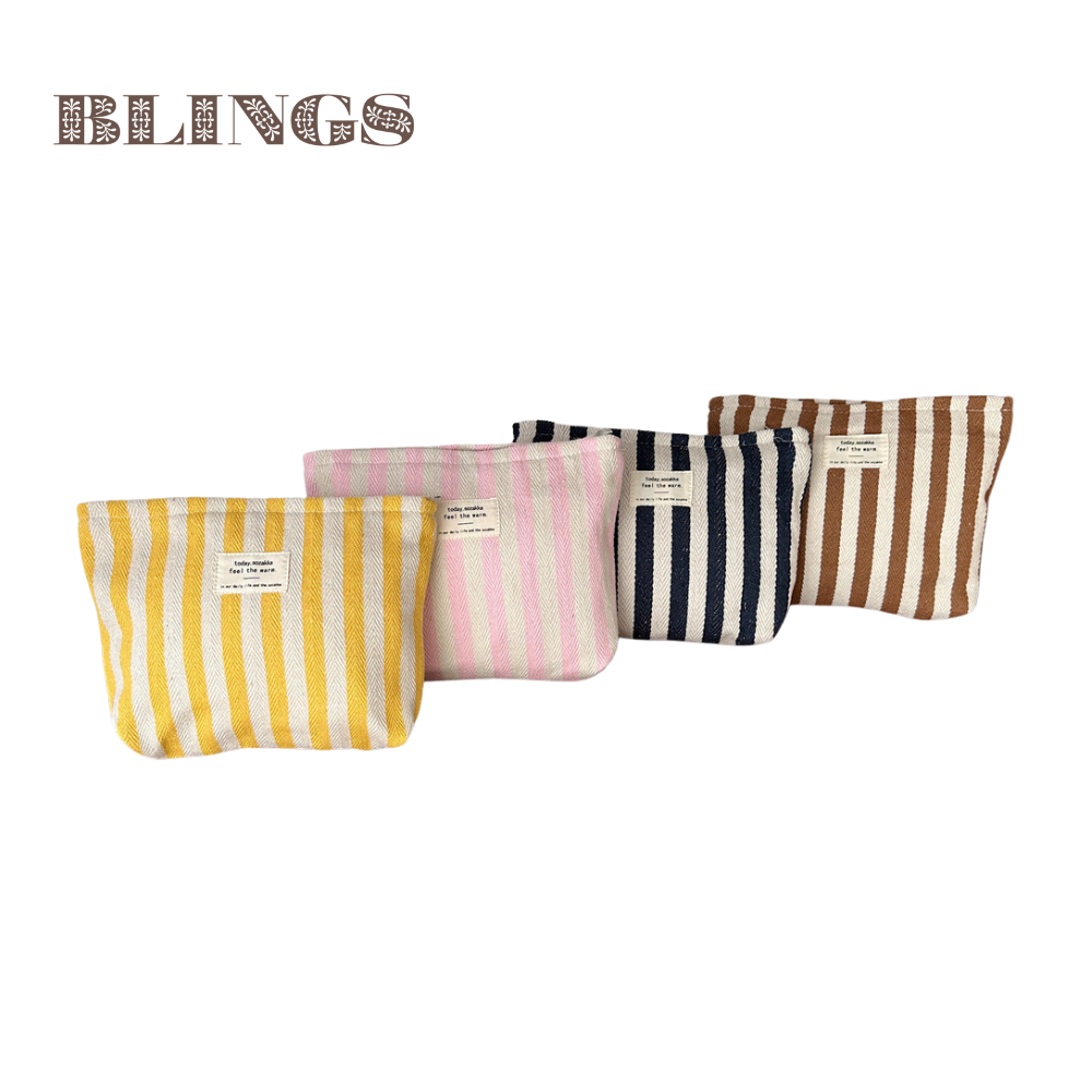 Wholesale Stripe Makeup Bag Toiletry Bag Custom Cosmetic Bag Zipper Travel Cosmetic Organizer Fashion Style Yellow Red Lady
