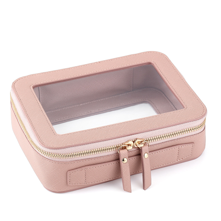 Wholesale Small Professional PU Leather Clear PVC Zipper Pouch Cases Large Reusable Toiletry Travel Cosmetic Makeup Bag Custom