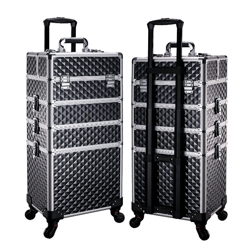 Large Capacity Makeup Case With trolley Makeup Travel Professional Rolling train case with trays for Nail Polish Technician