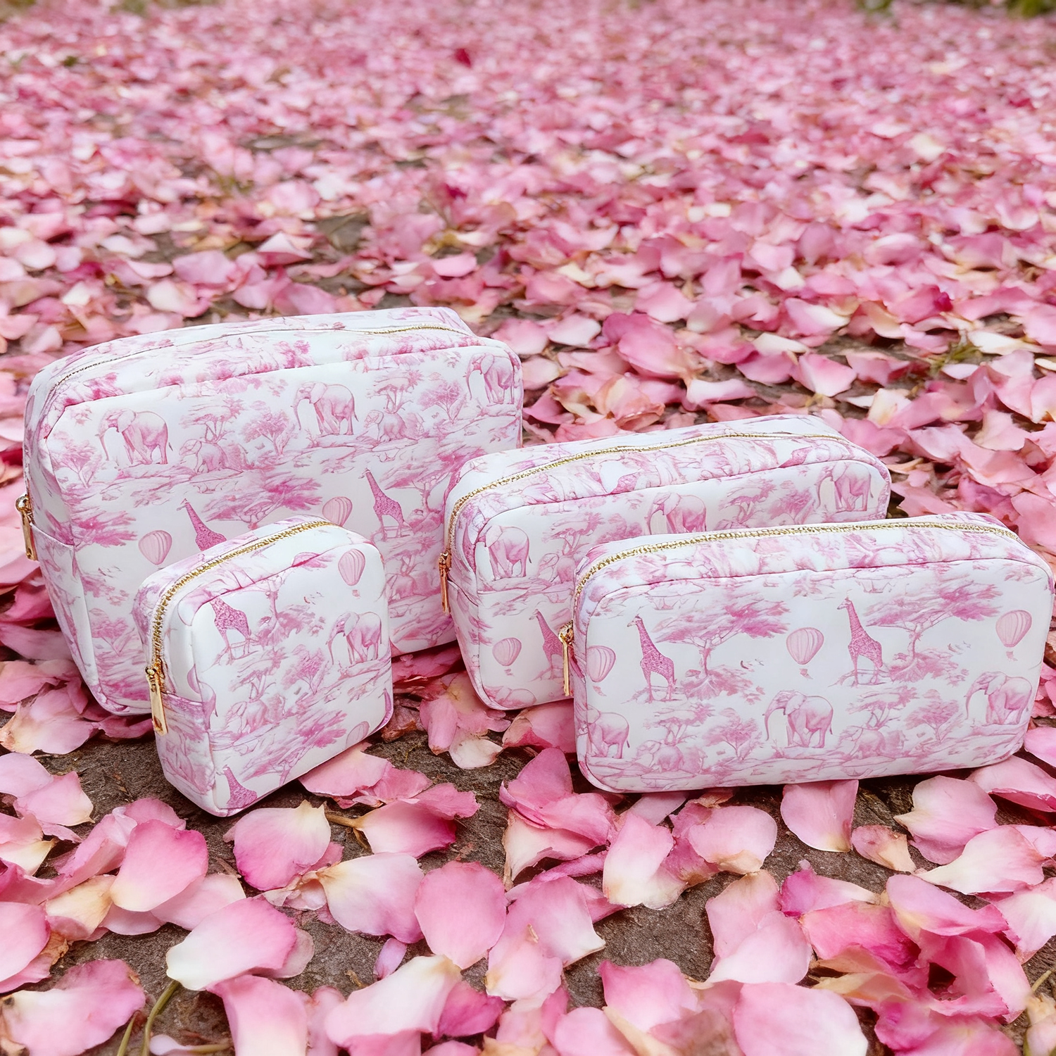 Keymay Fast Ship Blue Pink Animal Printing Travel Makeup Kit Bag Nylon Cosmetic Bags Waterproof Ladies Zipper Toile Print Pouch