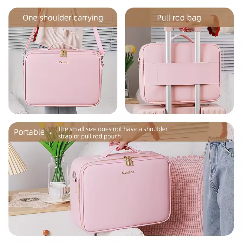 Personalized LED Makeup Case with Adjustable Lighting Mirrored LED Vanity Case Waterproof PU Cosmetic Case