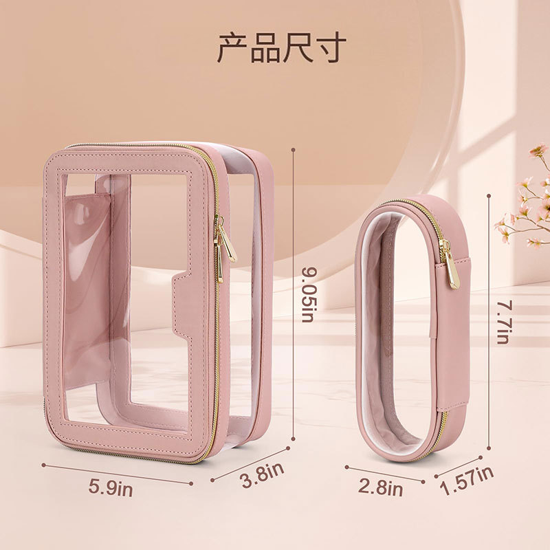 OEM Custom Logo Small for Toiletry Makeup Pouch Transparent Clear PVC Leather Material with Fashion Zipper Closure