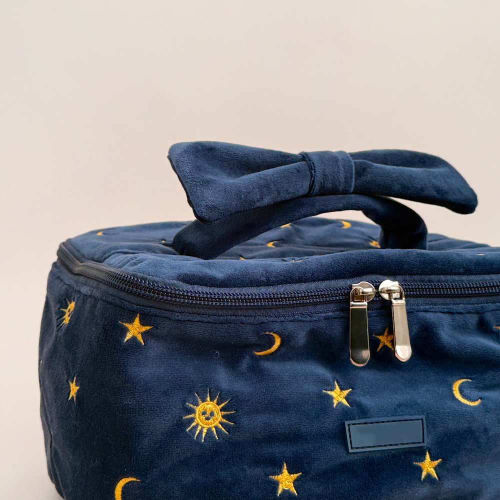 New Fashion Embroidery Star Velvet Cosmetic Bag Large Capacity Celestial Travel Vanity Case with Handle