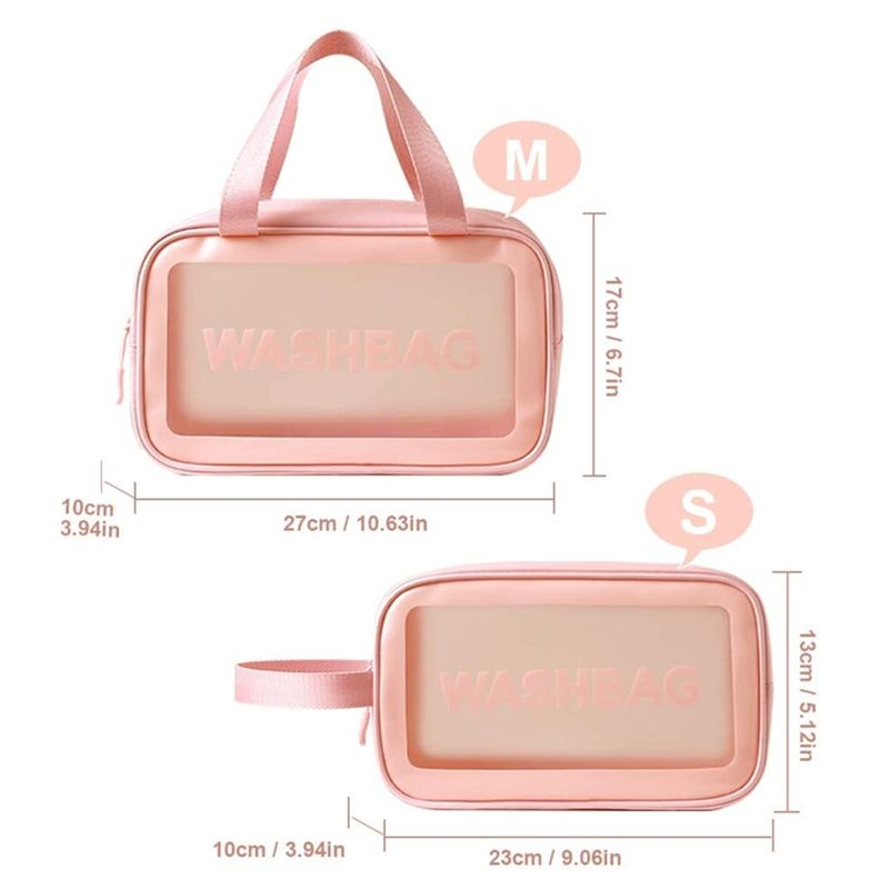 Pink Waterproof PVC Zip Pouch Kit Transparent Vanity Beauty Bag Clear Cosmetic Travel Makeup Wash Bag (Accept Custom Logo)
