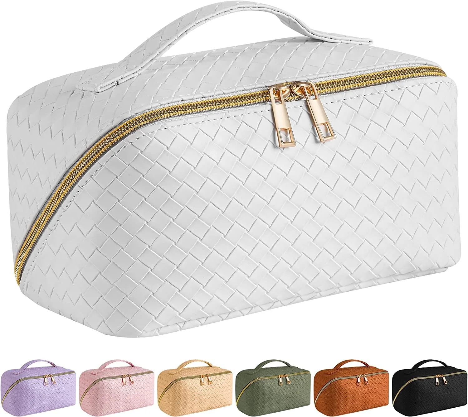 Tomic New Fashionable Flexible Leather Waterproof Large Capacity Travel Portable 14X24X13cm Female Cosmetic Bag Wholesales