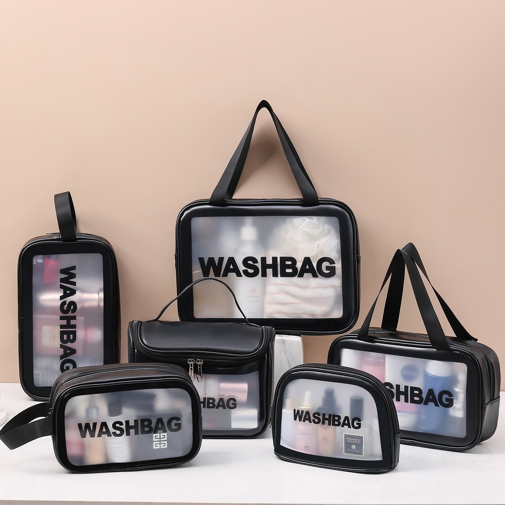 Custom PU Clear Large Biodegradable Ziplock Pouch Fashion Style Logo Printing PVC Cosmetic Makeup Bags With Hanging Feature