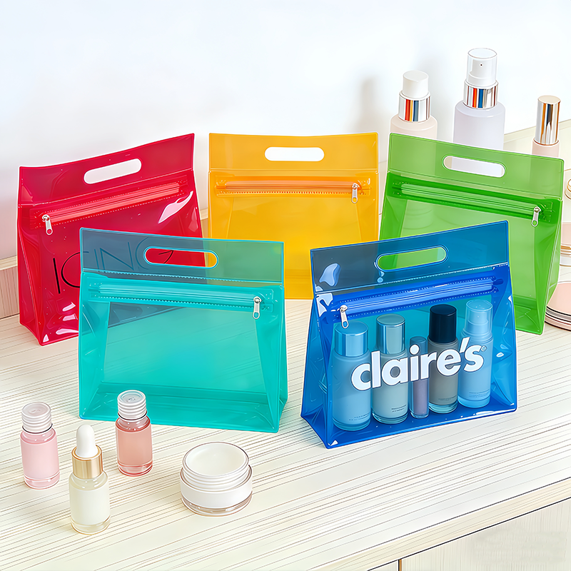 Custom Logo Waterproof Zipper Makeup Pouch Professional Toiletry Packing Bag Women's Personalized Travel Clear PVC Cosmetic Bag