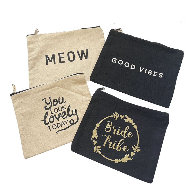 Custom Logo Private Label Women Travel Gidts Canvas Bulk Makeup Pouch Cosmetic Bag With Zipper