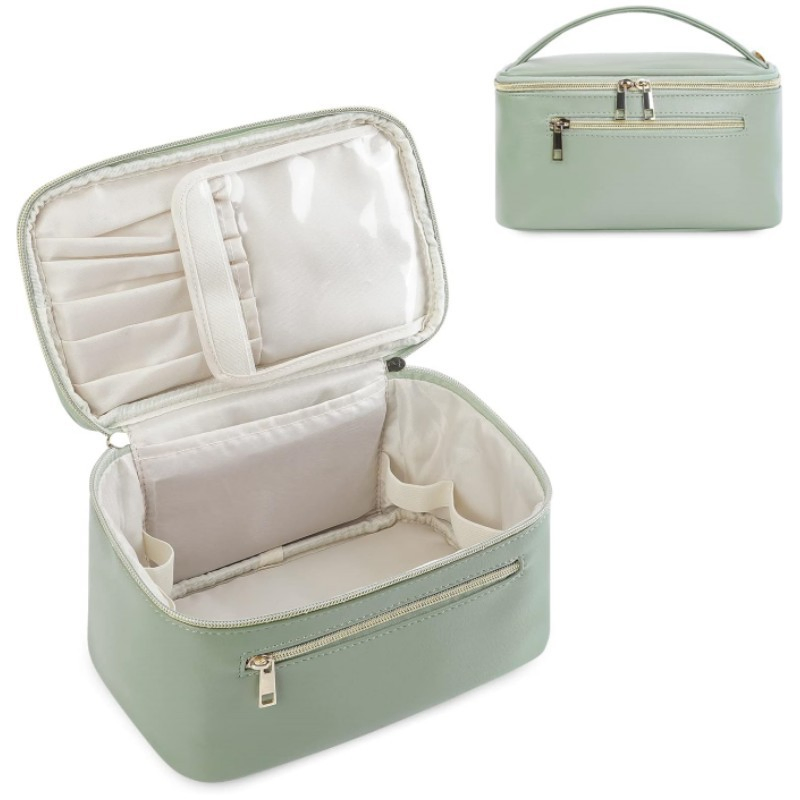 Portable Cute Small Makeup Pouch Holder Organizer Travel Vanity Toiletry Bag PU Leather Cosmetic Toiletry Case Bag with Makeup