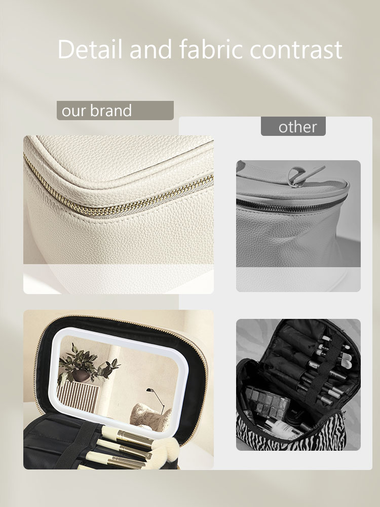 Custom Logo Women Portable Travel PU Large Capacity Cosmetic Case Storage Makeup Bag with Mirror Led Light Large Size