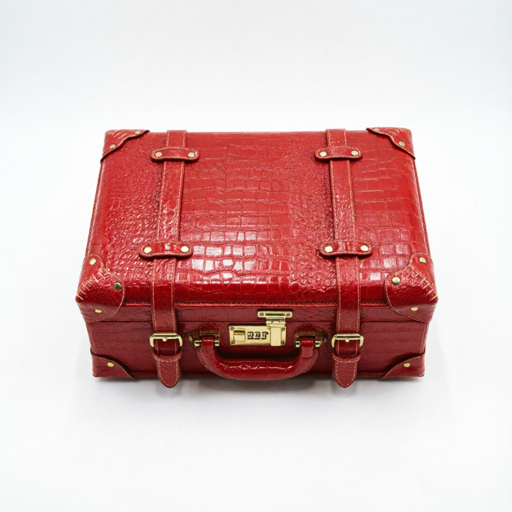 Custom Red Crocodile Embossed PU Leather Cosmetic Suitcase Makeup Organizer Zipper Large Combination Lock Luxury Beauty Gift