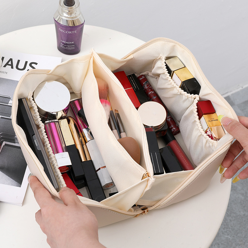 Custom PU Leather Cosmetic Makeup Bag Pouch Skincare Cosmetic Partition Storage Waterproof Travel Toiletry Bag Make Up Bags