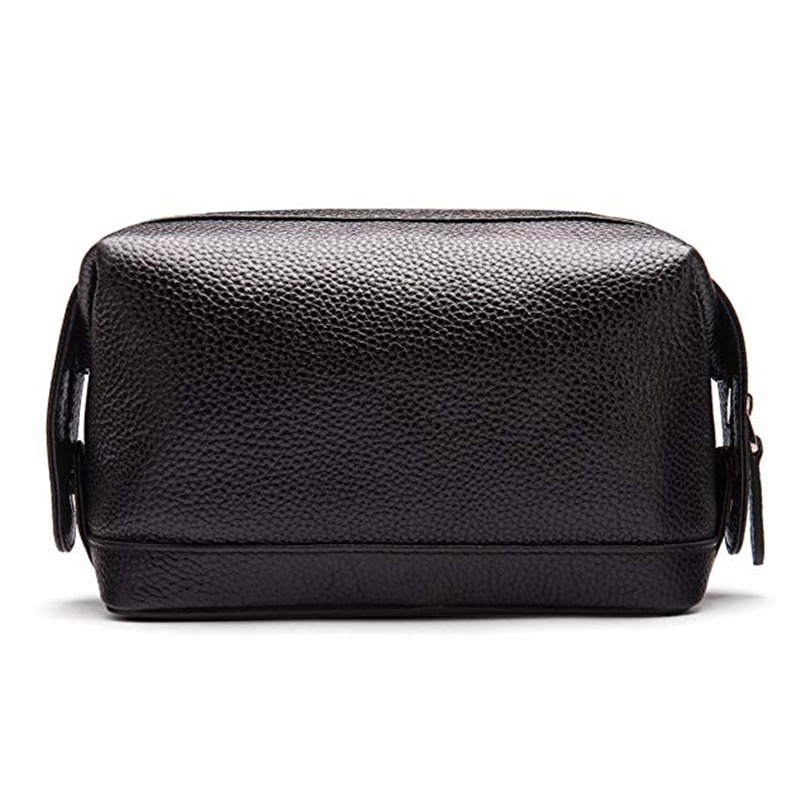 Male Custom Logo Black Fashion Large Zipper Thread Pattern Soft Handle Travel Makeup Bag Cosmetic PU Wash Bag