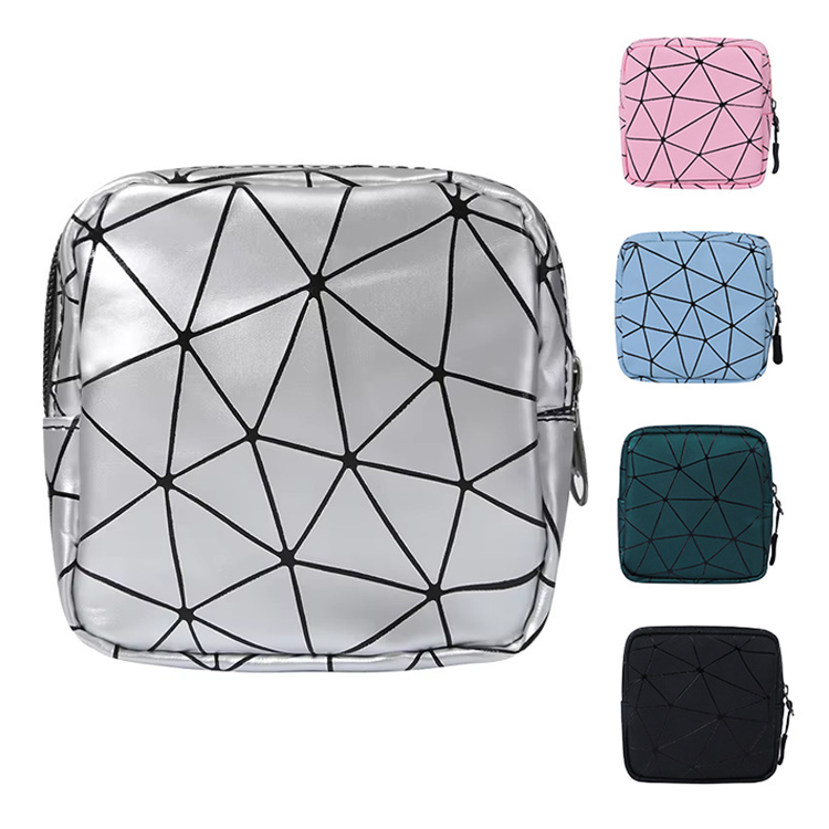 Portable Waterproof Fashion Large Capacity Makeup Bags PU Zipper Soft Handle Women's Sanitary Napkins Storage Coin Cosmetic Case