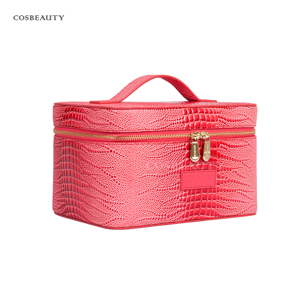 KONCAI Leather Make up Organizer Beauty Vanity Travel Cosmetic Accessories Makeup Bag