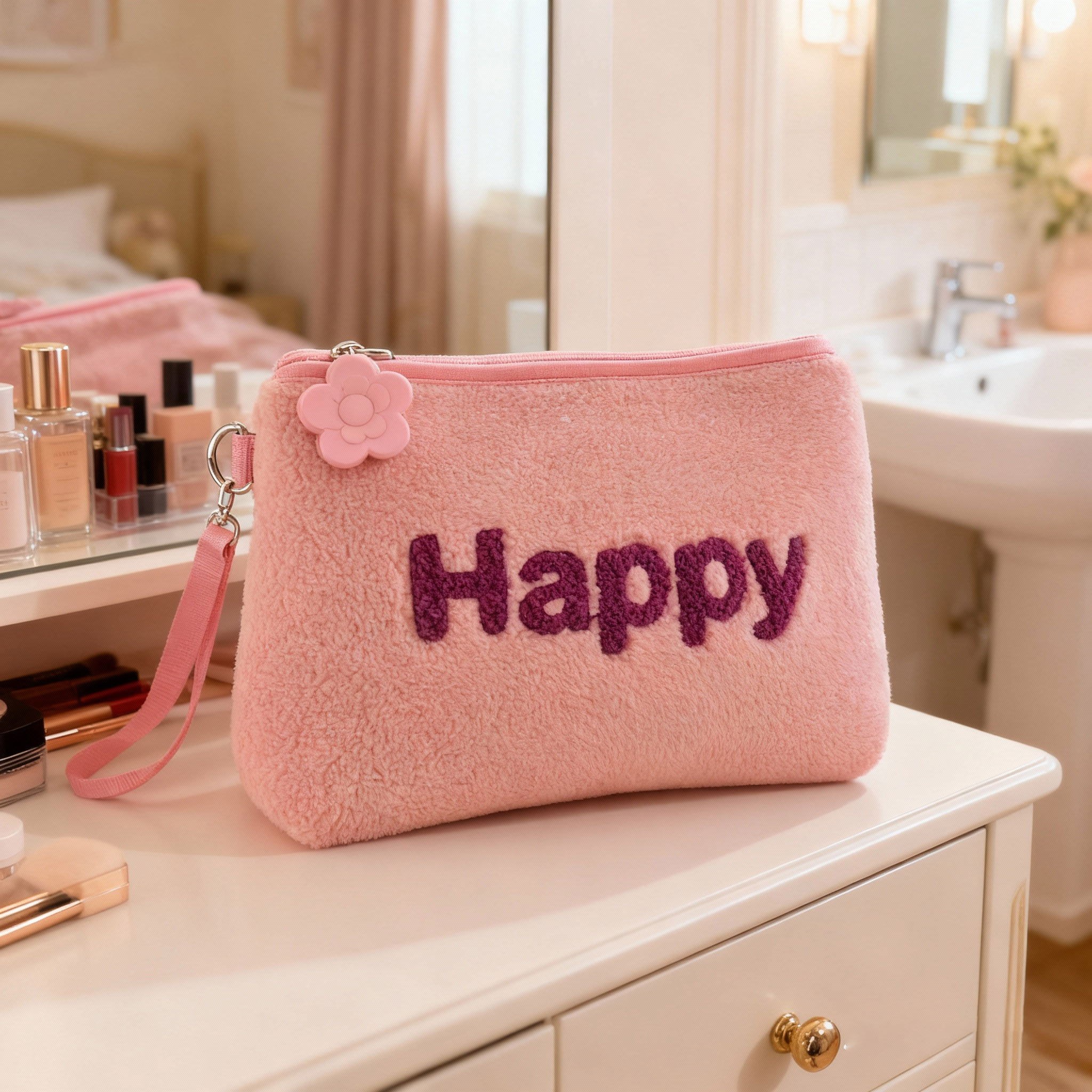 Travel Eco-Friendly Durable Large Capacity Cosmetic Bag with Zipper and Letter Pattern Custom Makeup Pouch Wholesale OEM Factory
