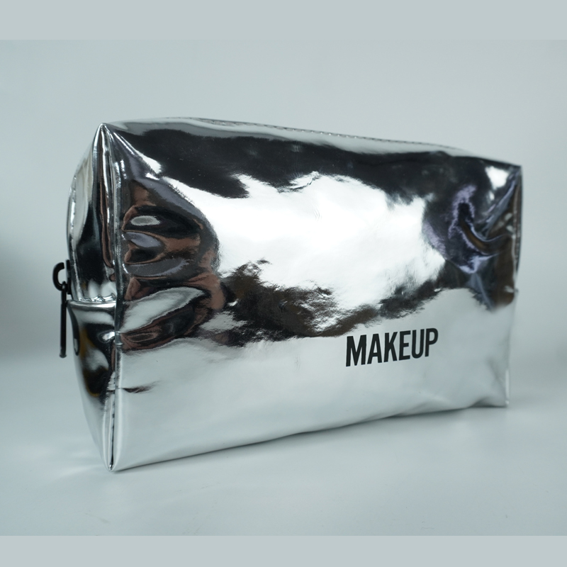 Waterproof Customized logo PU Leather Makeup Organizer Zipper Pouch Luxury Silver Travel Cosmetic Bag