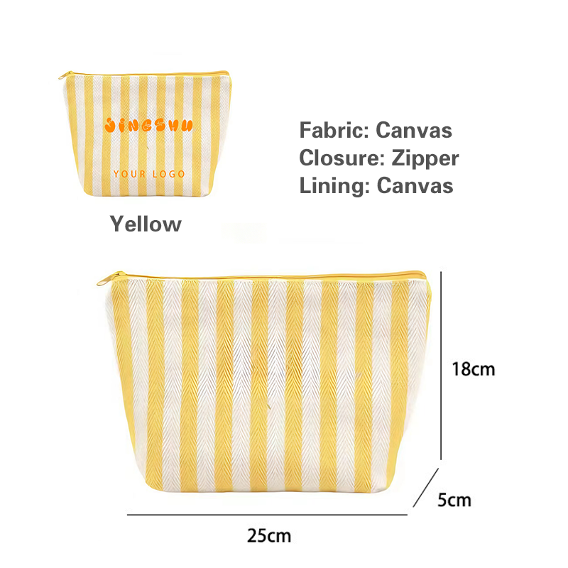Custom Canvas Bag Portable Trendy Striped Fabric Makeup Bag with Zipper Closure for Travel and Daily Cosmetics Organization