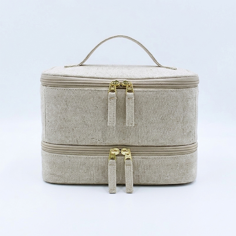 DIADIA Factory High Quality Custom Eco Friendly Beauty Vanity Cosmetic Double Layer Large Capacity Soft Handle Waterproof Bag