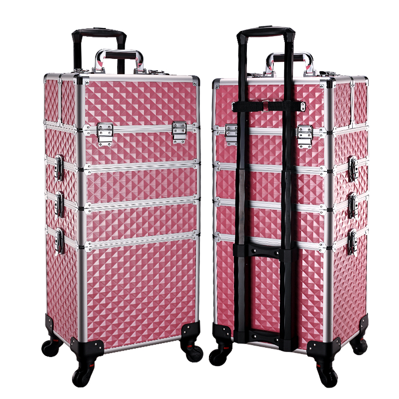 Large Capacity Makeup Case With trolley Makeup Travel Professional Rolling train case with trays for Nail Polish Technician