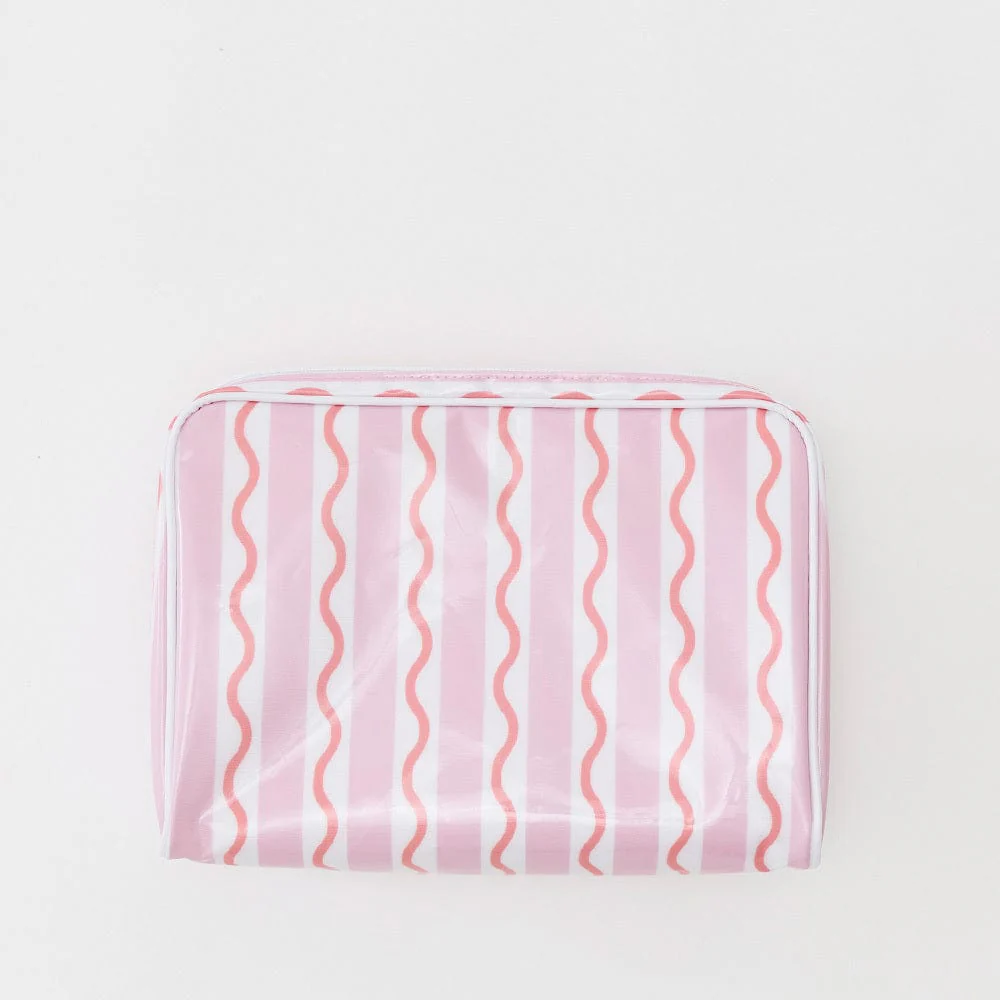 Customized Fashion Pink Stripe Makeup Striped Cosmetic Pouch for Travel Large Patterned Toiletry Bag Tile Clear Coat Bag