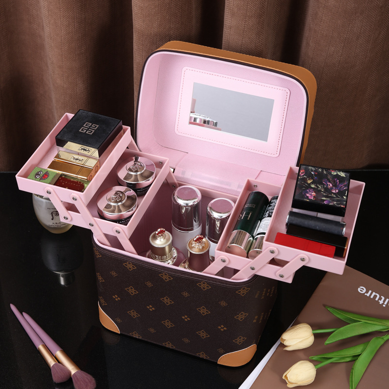 Medium Capacity Eco-Friendly Portable Multi-Layer Makeup Bag with Soft Handle and Zipper Closure for Women