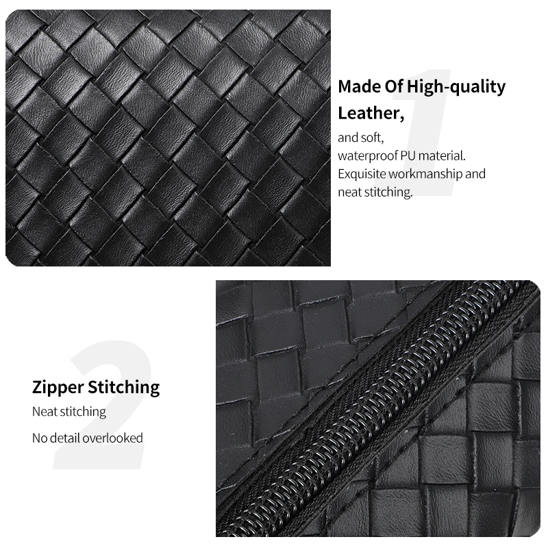Soft PU Woven Pattern Large Capacity Makeup Brush Bag Waterproof Zipper Professional Custom Logo Makeup Bag for Women